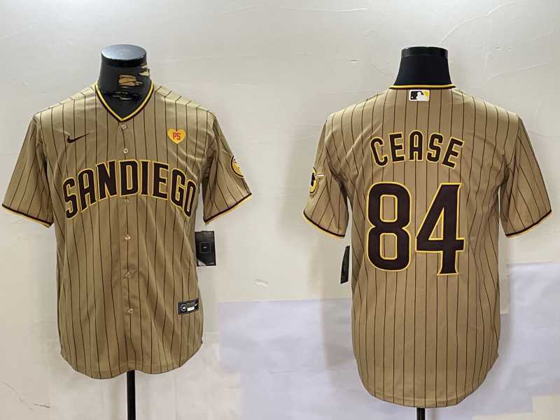 Men's San Diego Padres #84 Dylan Cease Khaki Team Logo With PS Patch Stitched Cool Base Nike Jersey,We sell and wholesale Men's San Diego Padres #84 Dylan Cease Khaki Team Logo With PS Patch Stitched Cool Base Nike Jersey on line form chian!